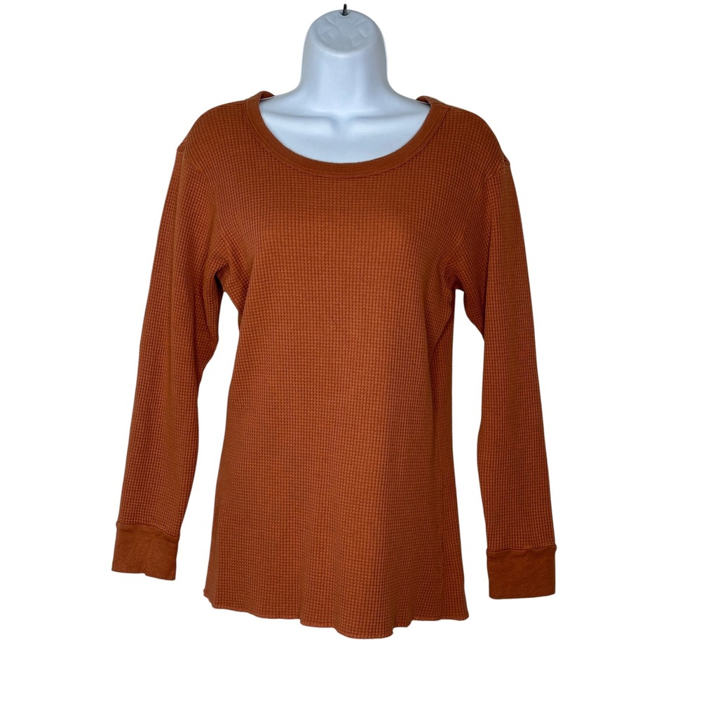 Imogene and Willie Waffle Knit Top Large Orange Long Sleeve Thermal Crew Shirt